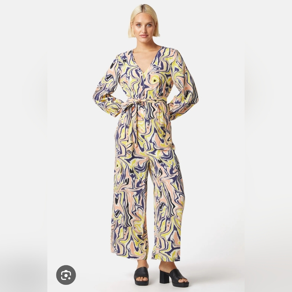 NWT‎ Gorman Stylish Women's Multicolor Long Sleeve 100% Cotton Wide Leg Jumpsuit